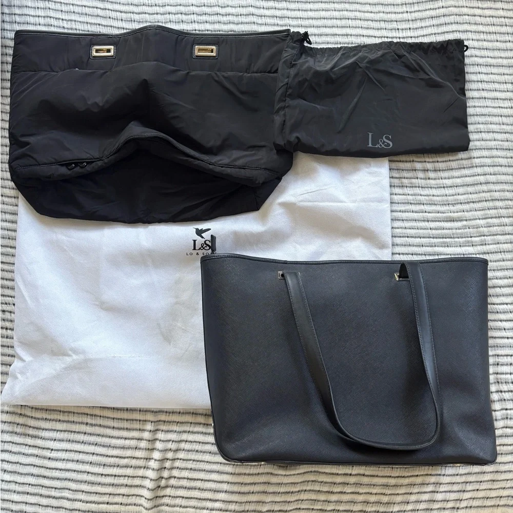 Lo & Sons 13" Seville Black Leather Laptop Tote (+soft travel shell) - Picture 1 of 11